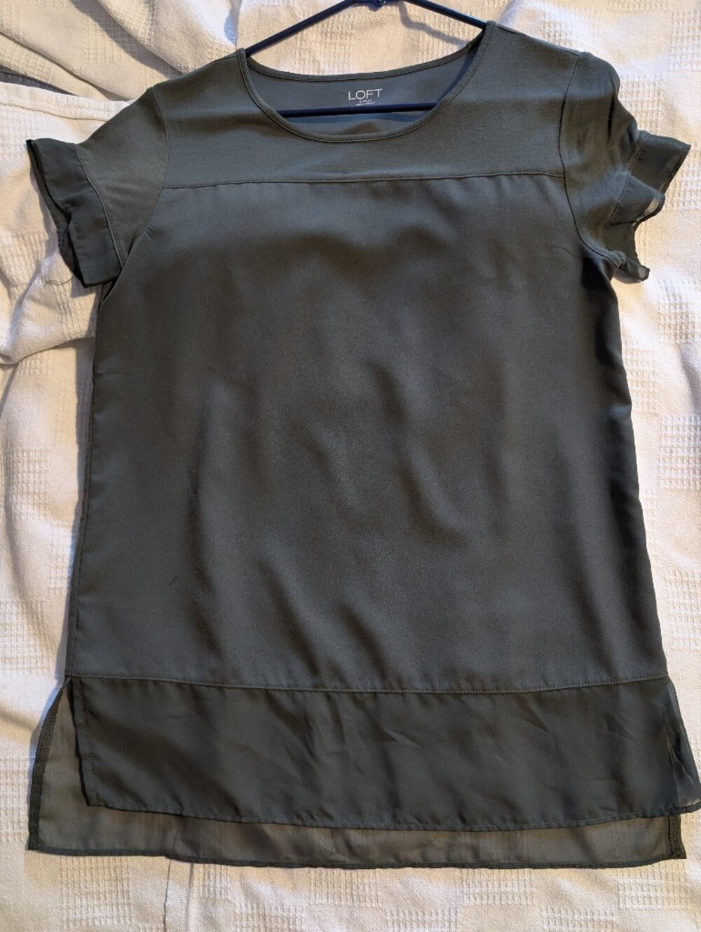 LOFT Olive Green Short Sleeve Layered-Hem Blouse